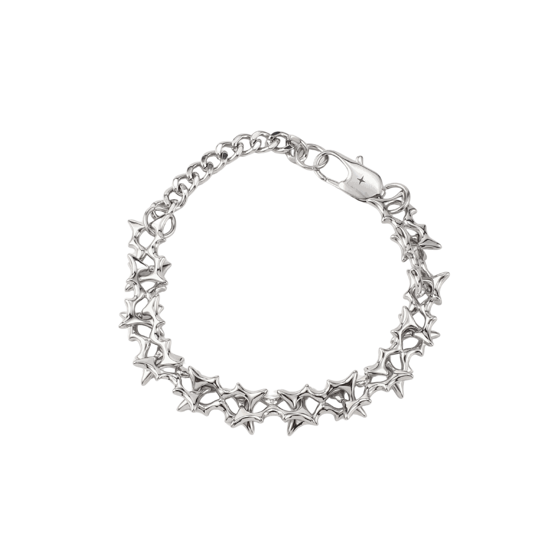 Zephyr Bracelet - Men’s Silver Stainless Steel Bracelet with polished sculptural thorn-like links and lobster clasp
